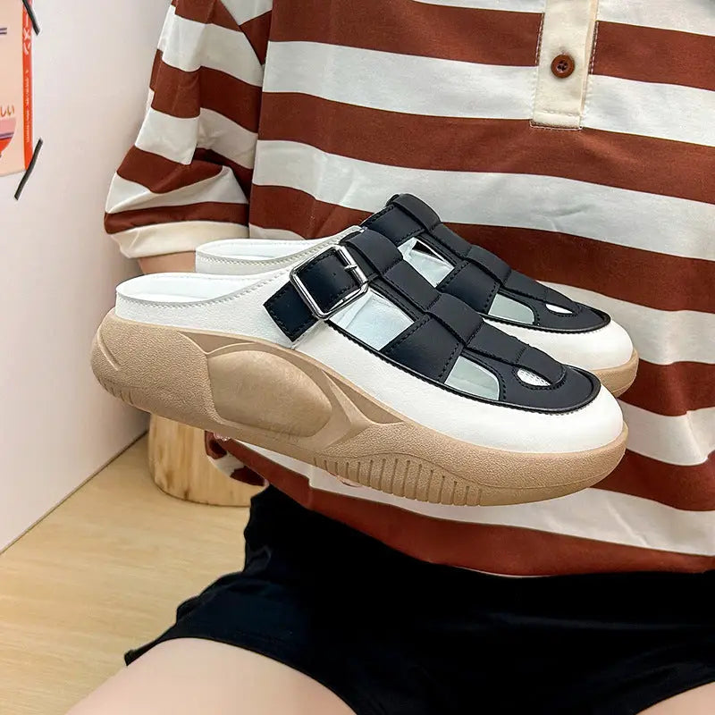 Thick-soled Closed-toe Slippers Summer Outdoor Garden Hollow Buckle Slide Sandals Casual Beach Shoes - Beyond Trends Hub 