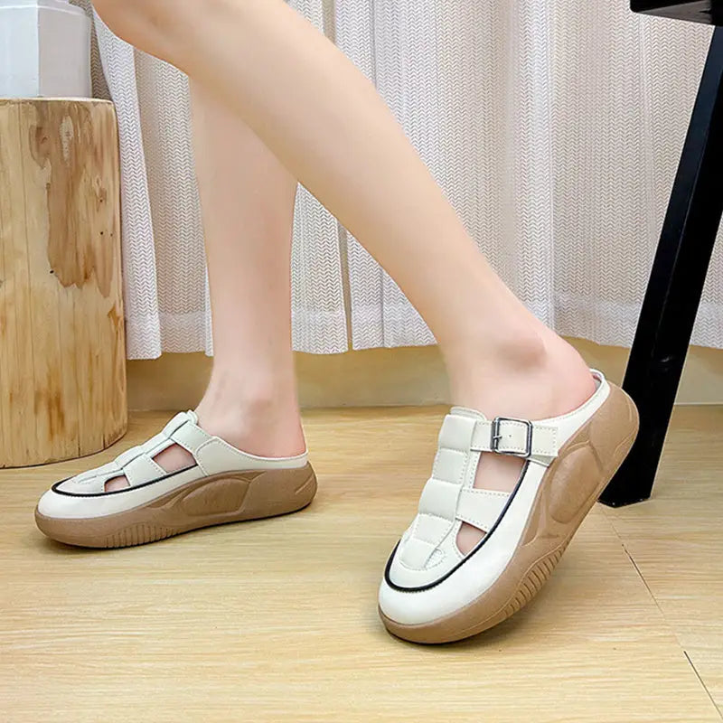 Thick-soled Closed-toe Slippers Summer Outdoor Garden Hollow Buckle Slide Sandals Casual Beach Shoes - Beyond Trends Hub 