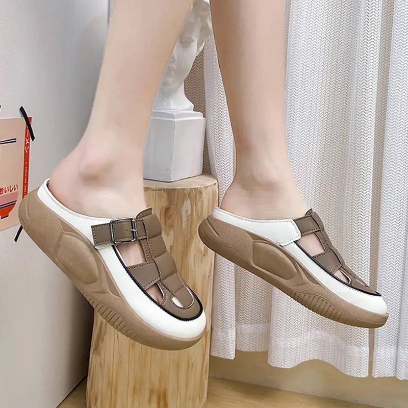 Thick-soled Closed-toe Slippers Summer Outdoor Garden Hollow Buckle Slide Sandals Casual Beach Shoes - Beyond Trends Hub 