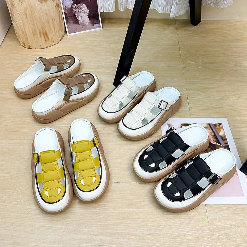 Thick-soled Closed-toe Slippers Summer Outdoor Garden Hollow Buckle Slide Sandals Casual Beach Shoes - Beyond Trends Hub 