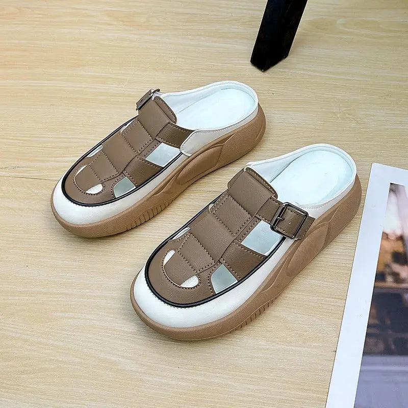Thick-soled Closed-toe Slippers Summer Outdoor Garden Hollow Buckle Slide Sandals Casual Beach Shoes - Beyond Trends Hub 