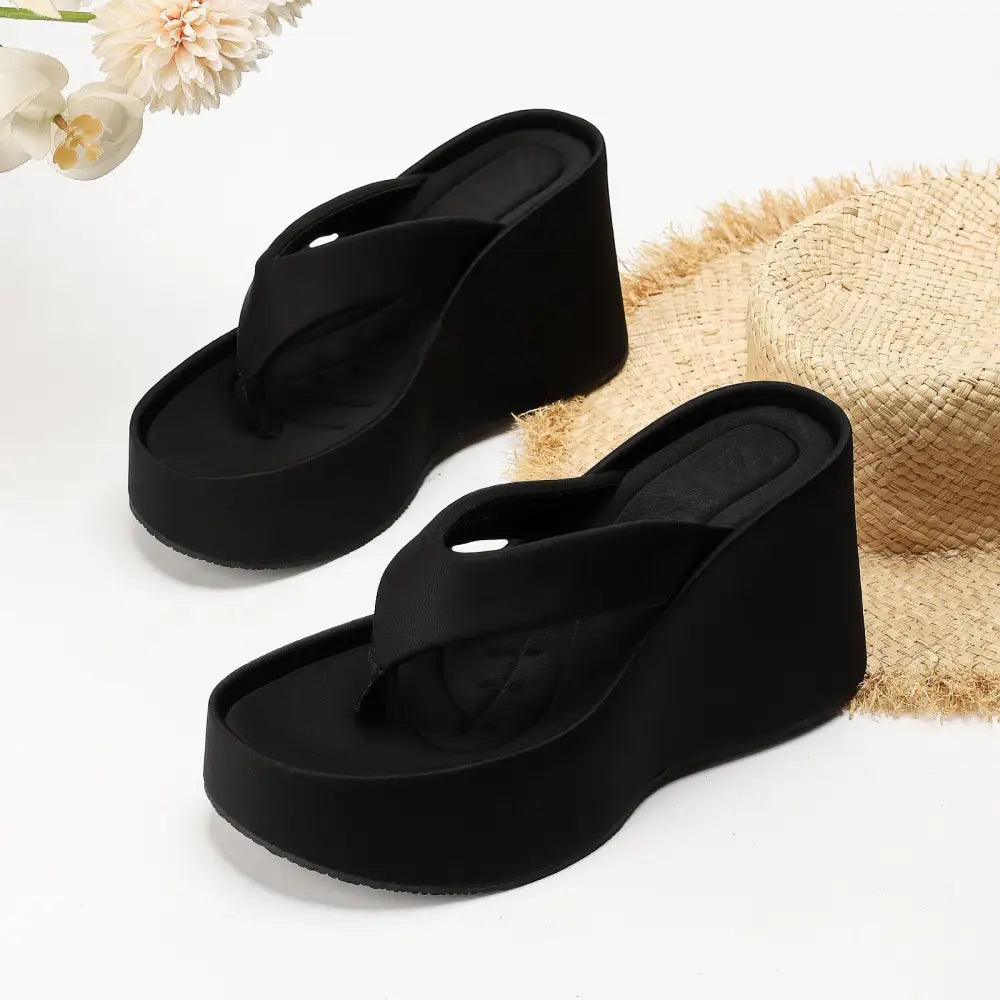 Thick Soled Slippers Woman Lady Shoes Sandals America Africa - Black / 37