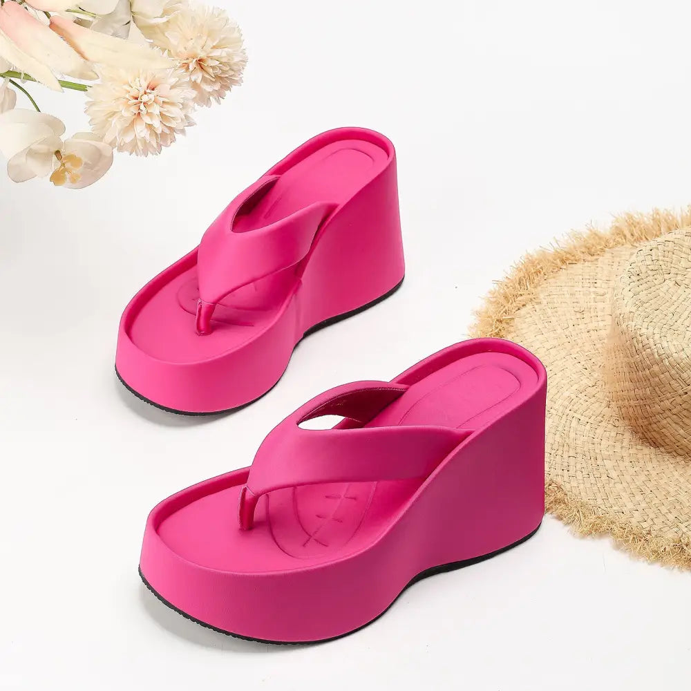 Thick Soled Slippers Woman Lady Shoes Sandals America Africa - Rose Red / 37