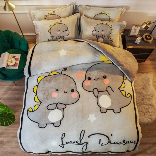 Thickened Cartoon Coral Velvet Bed With Four-piece Winter Milk Flannel Sheets - Beyond Trends Hub 
