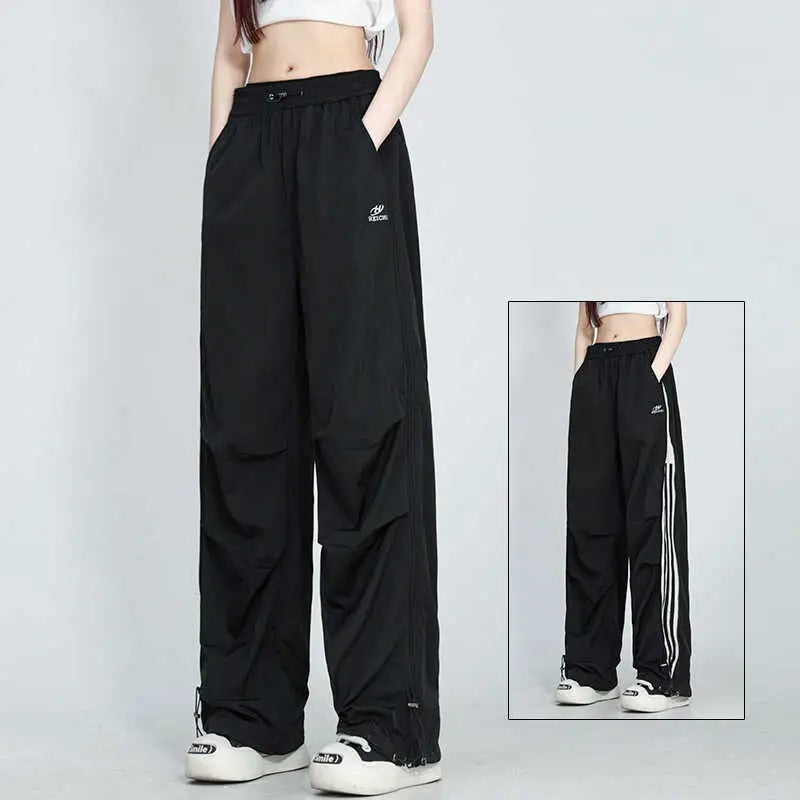 Thin Men And Women Wide Leg Loose Trousers - Black / M