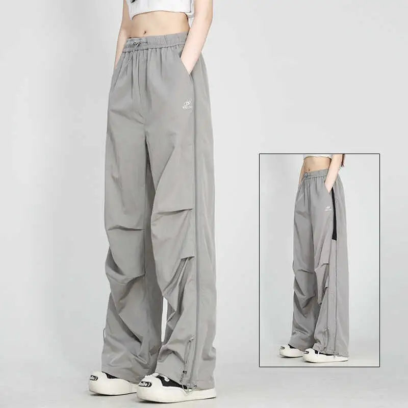 Thin Men And Women Wide Leg Loose Trousers - Gray / M