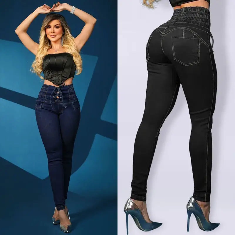 Tied Slim Fit Skinny Jeans Women's High Waist Hip Lift Trousers Beyond Trends Hub