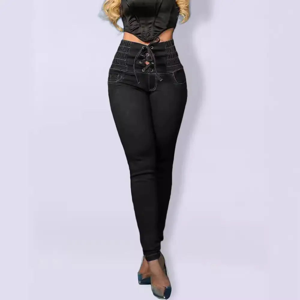 Tied Slim Fit Skinny Jeans Women's High Waist Hip Lift Trousers Beyond Trends Hub