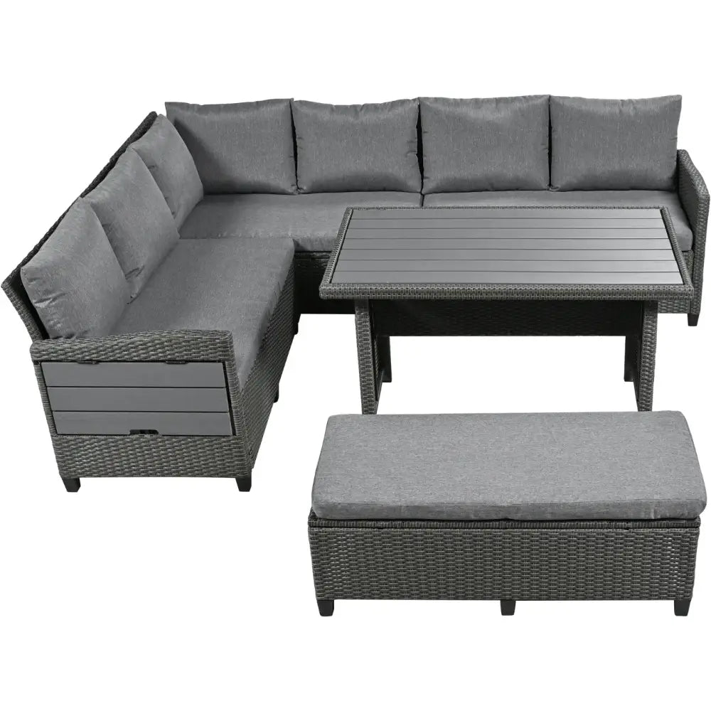 TOMAX 5-Pc Outdoor Patio Rattan Sofa Set L-Shaped PE Wicker Garden Furniture - Gray - 5