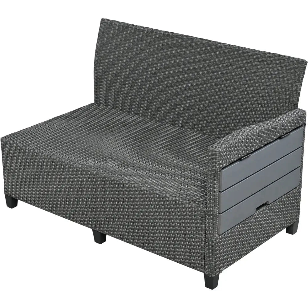 TOMAX 5-Pc Outdoor Patio Rattan Sofa Set L-Shaped PE Wicker Garden Furniture - Gray - 5