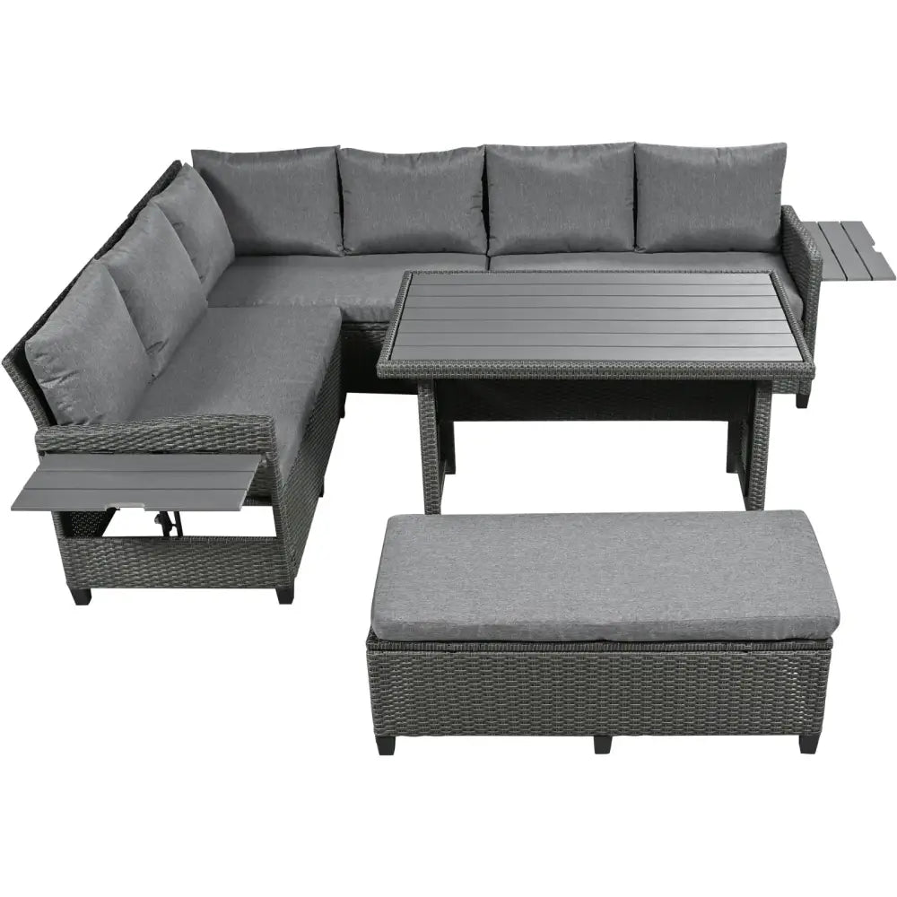 TOMAX 5-Pc Outdoor Patio Rattan Sofa Set L-Shaped PE Wicker Garden Furniture - Gray - 5