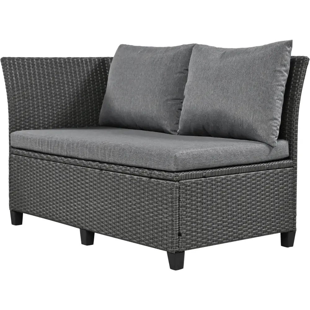 TOMAX 5-Pc Outdoor Patio Rattan Sofa Set L-Shaped PE Wicker Garden Furniture - Gray - 5