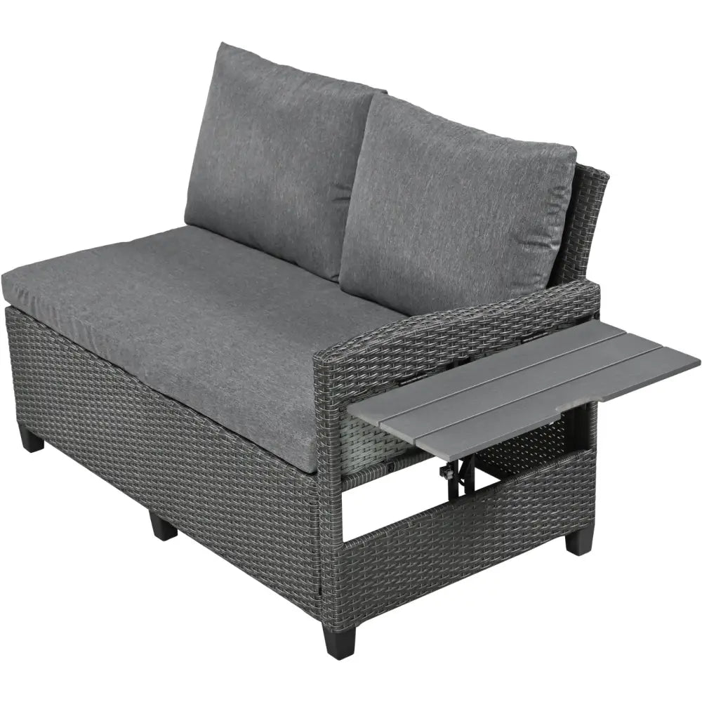 TOMAX 5-Pc Outdoor Patio Rattan Sofa Set L-Shaped PE Wicker Garden Furniture - Gray - 5