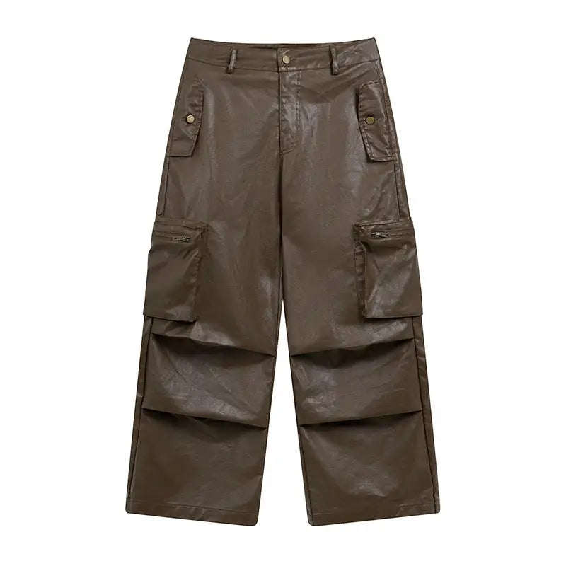 Tooling PU Leather Trousers For Men And Women - Brown / M