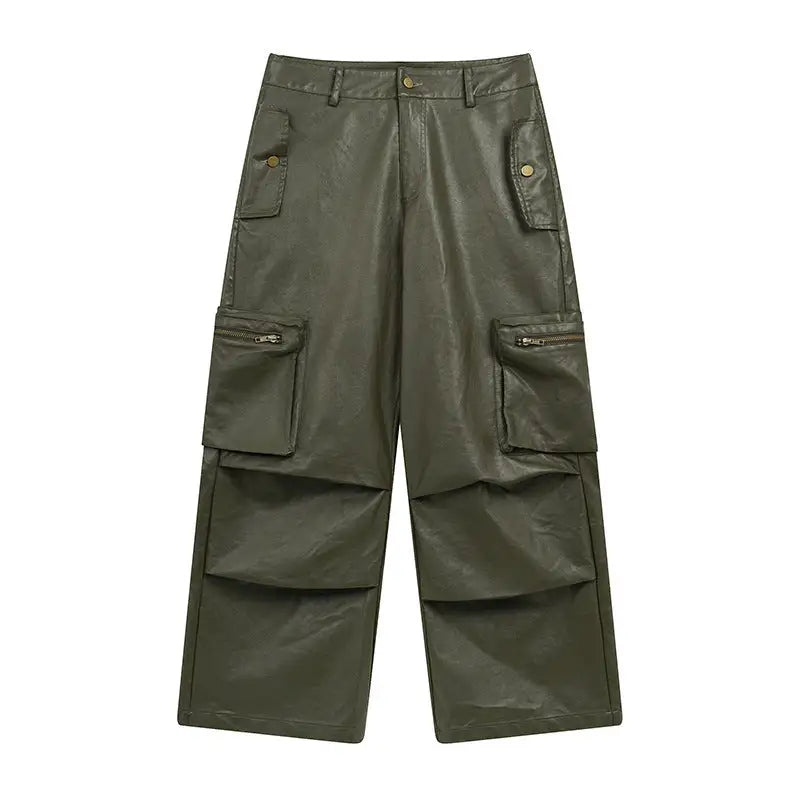 Tooling PU Leather Trousers For Men And Women - Dark Green / M