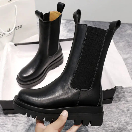 Trendy elastic women’s shoes slim leather ladies Martin boots