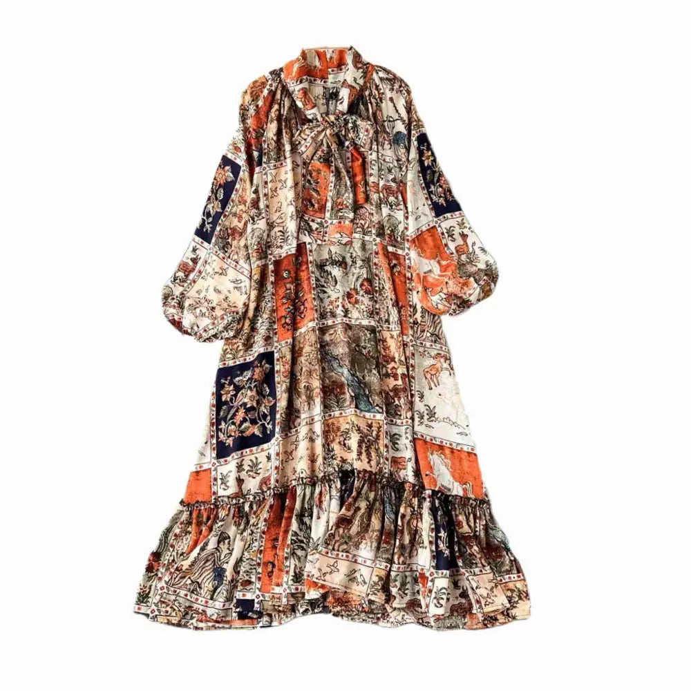 Tribal Women Wearing Ruffled Dresses - Orange color / One size