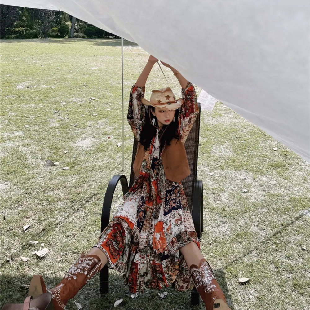 Tribal Women Wearing Ruffled Dresses - Orange color / One size