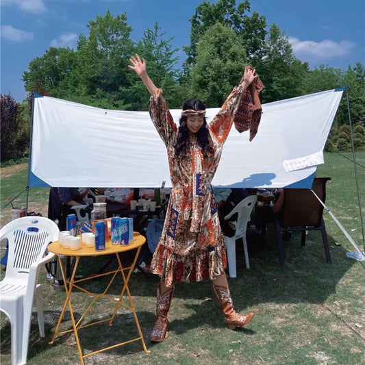 Tribal Women Wearing Ruffled Dresses - Orange color / One size