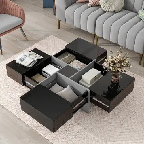 Unique Design Coffee Table With 4 Hidden Storage Compartments - Black - 5