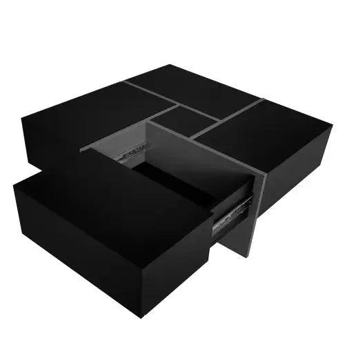 Unique Design Coffee Table With 4 Hidden Storage Compartments - Black - 5