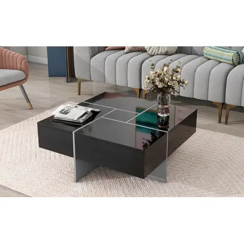 Unique Design Coffee Table With 4 Hidden Storage Compartments - Black - 5