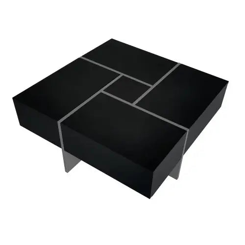 Unique Design Coffee Table With 4 Hidden Storage Compartments - Black - 5