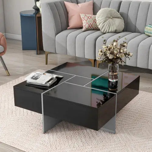 Unique Design Coffee Table With 4 Hidden Storage Compartments - Black - 5