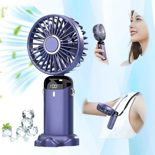 USB Rechargeable Mini Portable Handheld Electric Fan Foldable Neck Hanging Outdoor Fan Adjustable 5 Speed Powerful Air Cooler - Beyond Trends Hub 