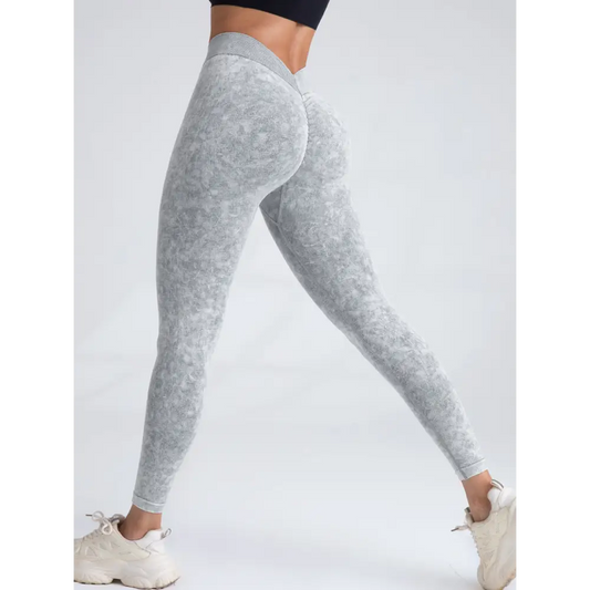 V Back Scrunch Butt Workout Leggings Women Seamless Gym Yoga Leggings High Waist - BLU / S - 5