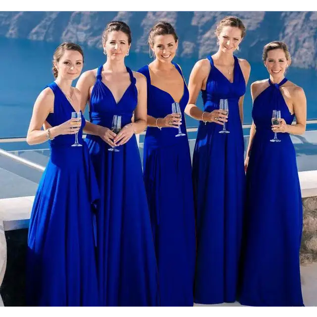 V-neck Long Dress Women Cross Strap Beauty Back Design Party Dresses - Blue / S - 4