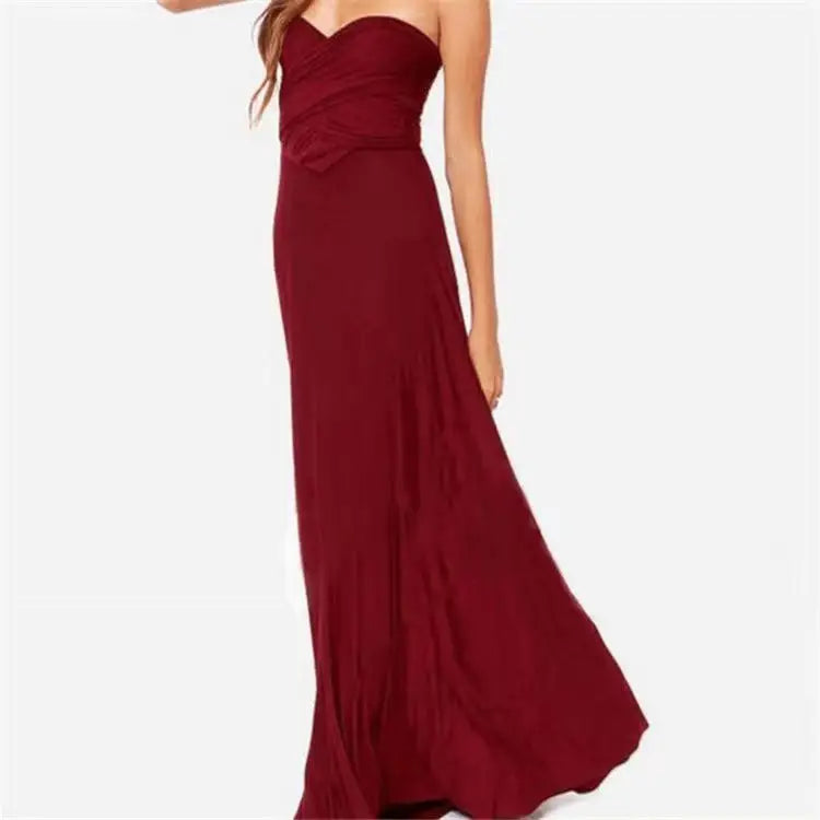 V-neck Long Dress Women Cross Strap Beauty Back Design Party Dresses - Burgundy / S - 4