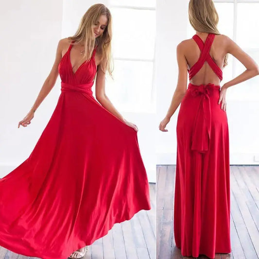 V-neck Long Dress Women Cross Strap Beauty Back Design Party Dresses - 4