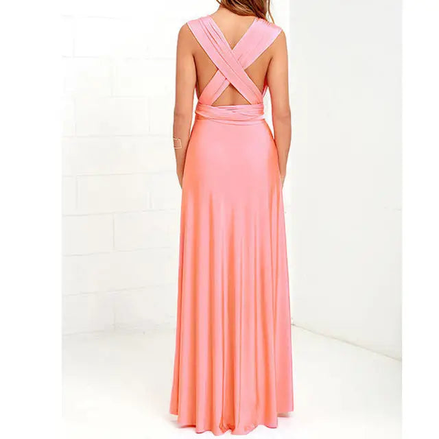 V-neck Long Dress Women Cross Strap Beauty Back Design Party Dresses - Pink / S - 4
