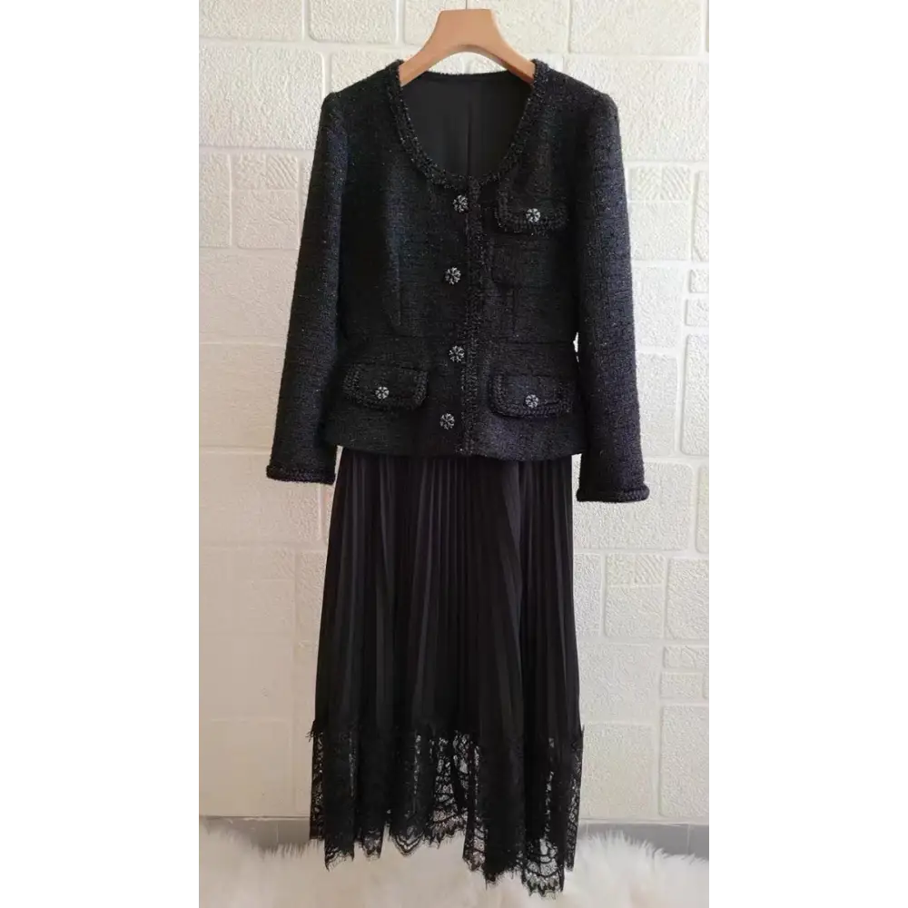V-neck Long Sleeve Lace-up Cinched Patchwork Two-piece Dresses Women