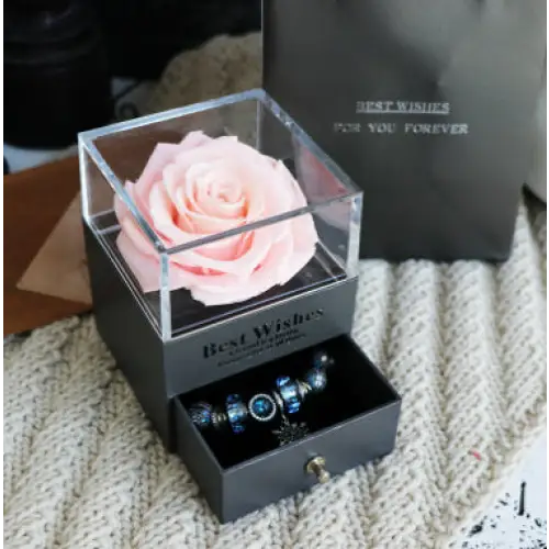 Valentines Day Gift Women Rose Jewelry Box Dried Flower Real Flowers Eternal Roses In Box - Jewelry box / Peach Blossom