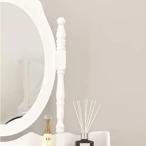 Vanity Table Set With 4 Drawer Makeup Dressing Table W Cushioned Stool Girls Women Bedroom Furniture Set Oval Mirror