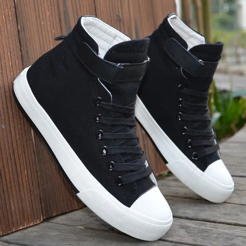 Velcro student canvas shoes - Black and White / 35