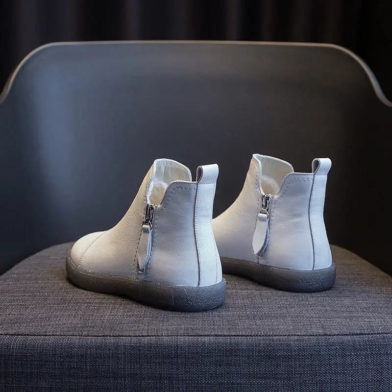 Velvet Padded All-matching Women's Double Zipper White Shoes Beyond Trends Hub