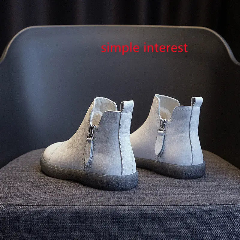 Velvet Padded All-matching Women's Double Zipper White Shoes Beyond Trends Hub