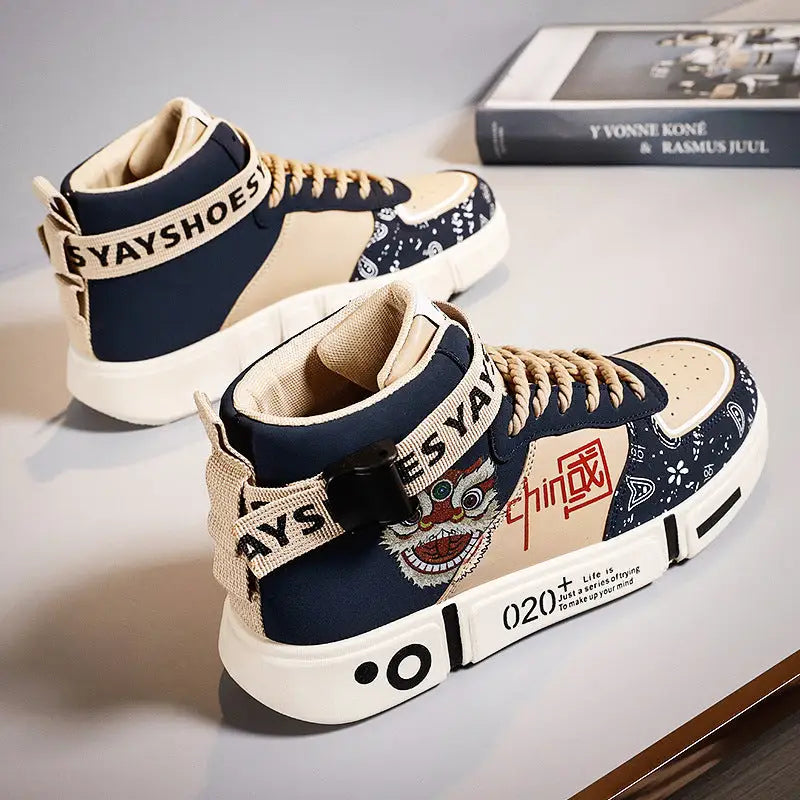 Versatile casual sports board shoes for teenagers and students casual trendy shoes - Beige blue / 35
