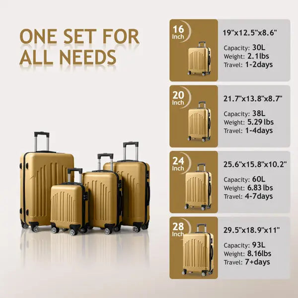 Vertical Striped Four In One Suitcase - Yellow - 5