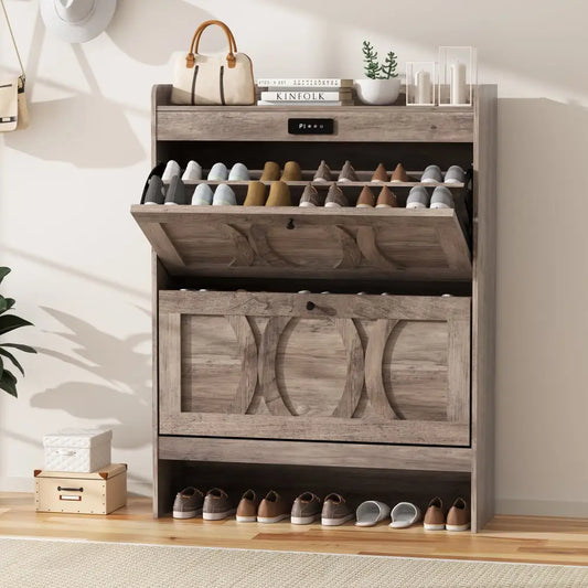 VFF Deodorizing Shoe Storage Cabinet With 2 Flip Drawers,LED Touchsreen Freestanding Grey - Grey - 5