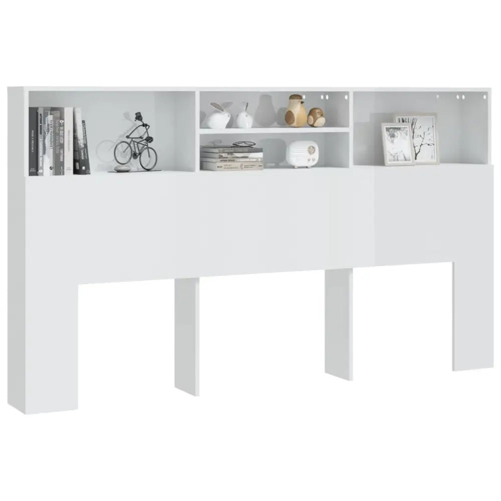 vidaXL Headboard Cabinet High Gloss White 180x19x103.5 cm - as picture - 5