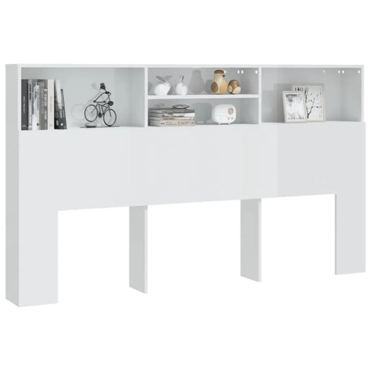 vidaXL Headboard Cabinet High Gloss White 180x19x103.5 cm - as picture - 5