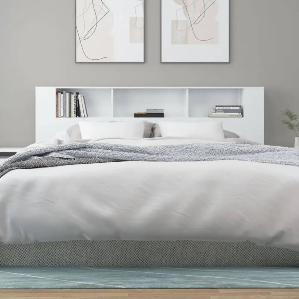 vidaXL Headboard Cabinet High Gloss White 200x18.5x104.5 cm - as picture - 5