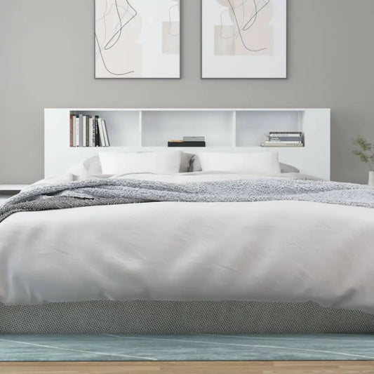 vidaXL Headboard Cabinet High Gloss White 200x18.5x104.5 cm - as picture - 5