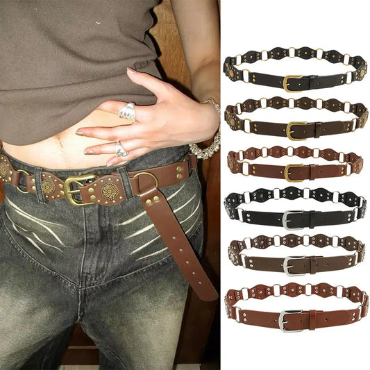 Vintage Belts For Both Men And Women With Handsome Riveted Metal Buckle Punk Hip Hop Fashion Accessories - 4