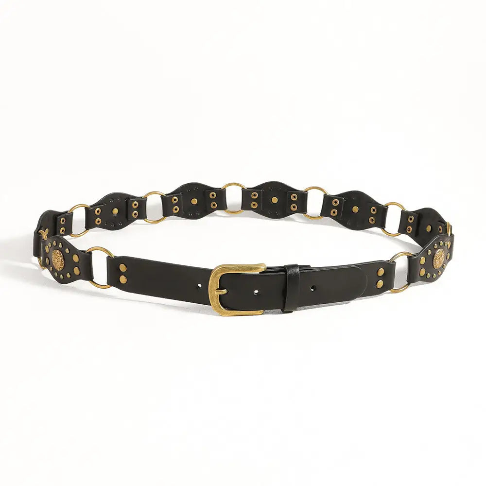 Vintage Belts For Both Men And Women With Handsome Riveted Metal Buckle Punk Hip Hop Fashion Accessories - GOLD BLACK