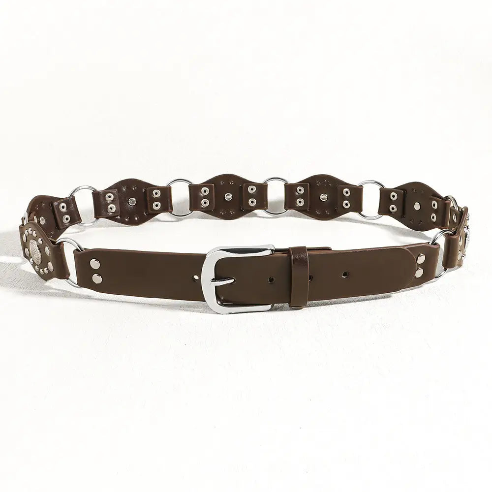 Vintage Belts For Both Men And Women With Handsome Riveted Metal Buckle Punk Hip Hop Fashion Accessories - SILVER